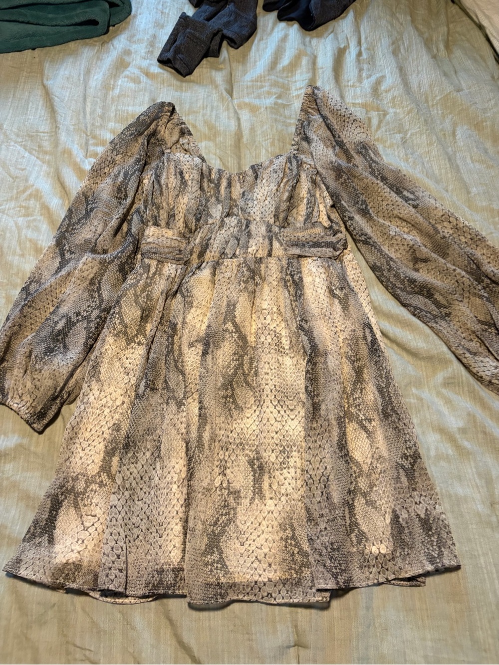 Express Snake-Print Mini Dress in Beige and Brown